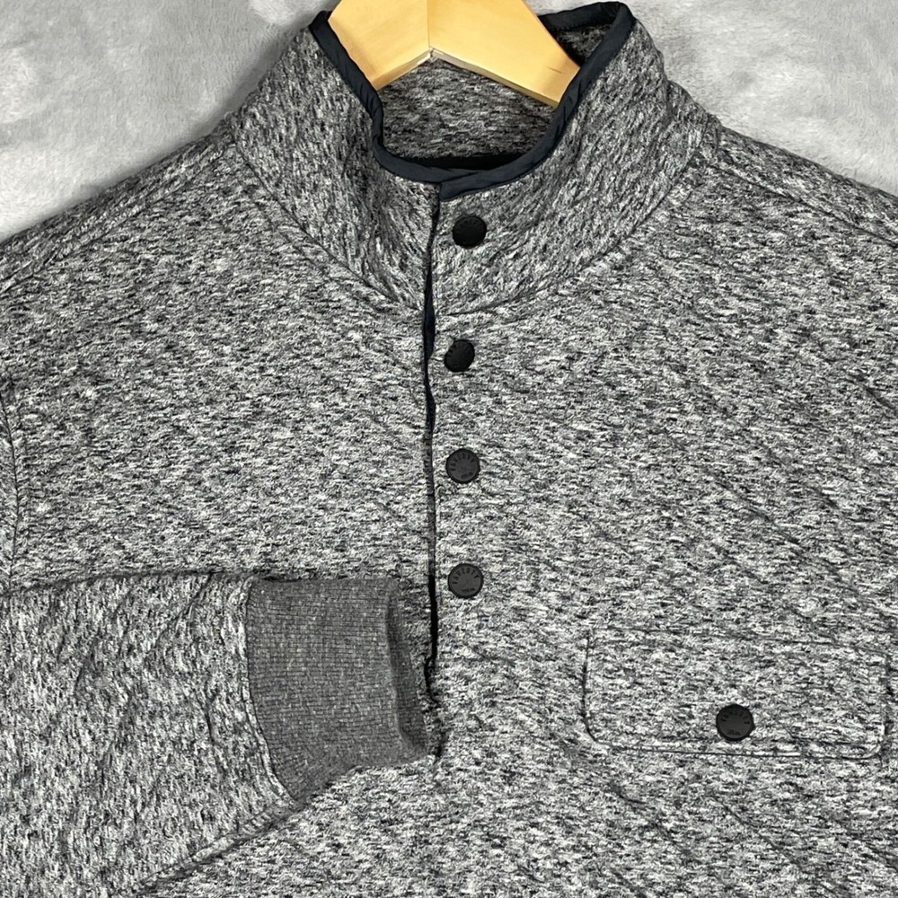 Faherty Brand Mens Epic Quilted Fleece Pullover Grey Heather Snap Mock Neck M